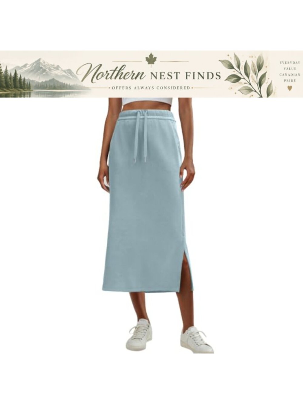 High Waisted Sweat Maxi Skirt with Pockets Slit Drawstring Elastic Waist